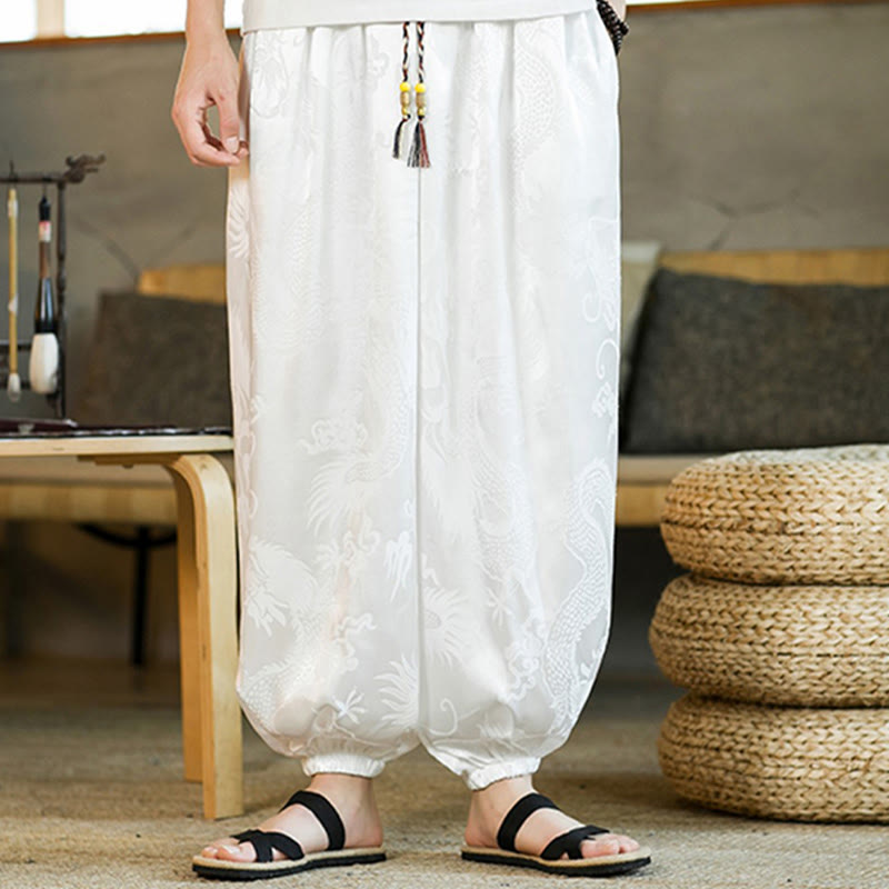 Buddha Stones Losse heren harembroek met drakenprint en Zakken - image 12