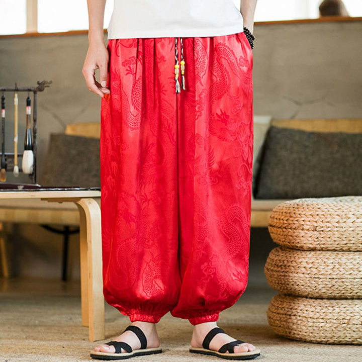Buddha Stones Losse heren harembroek met drakenprint en Zakken - image 19