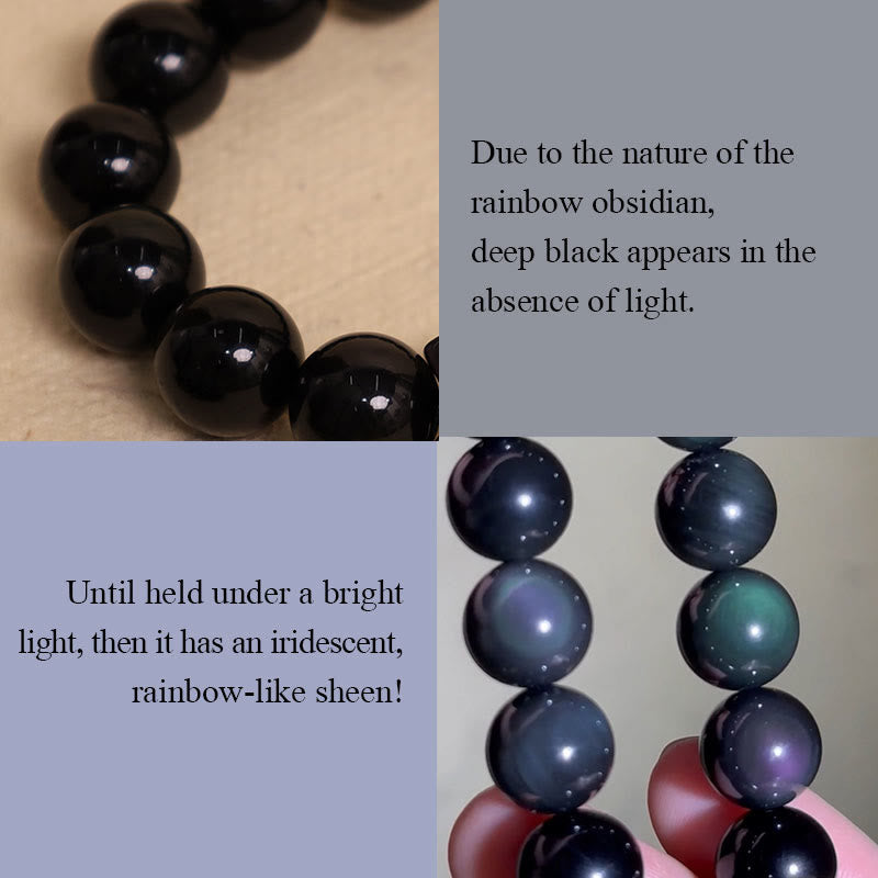 Buddha Stones Regenboog Obsidiaan Ebbenhout Koper Genezende Drievoudige Armband - image 3