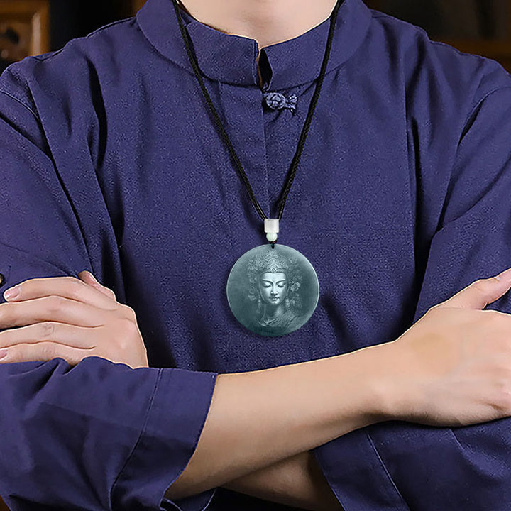 Buddha Stones Kwan Yin Avalokitesvara Jade Overvloed String Ketting Hanger - image 5