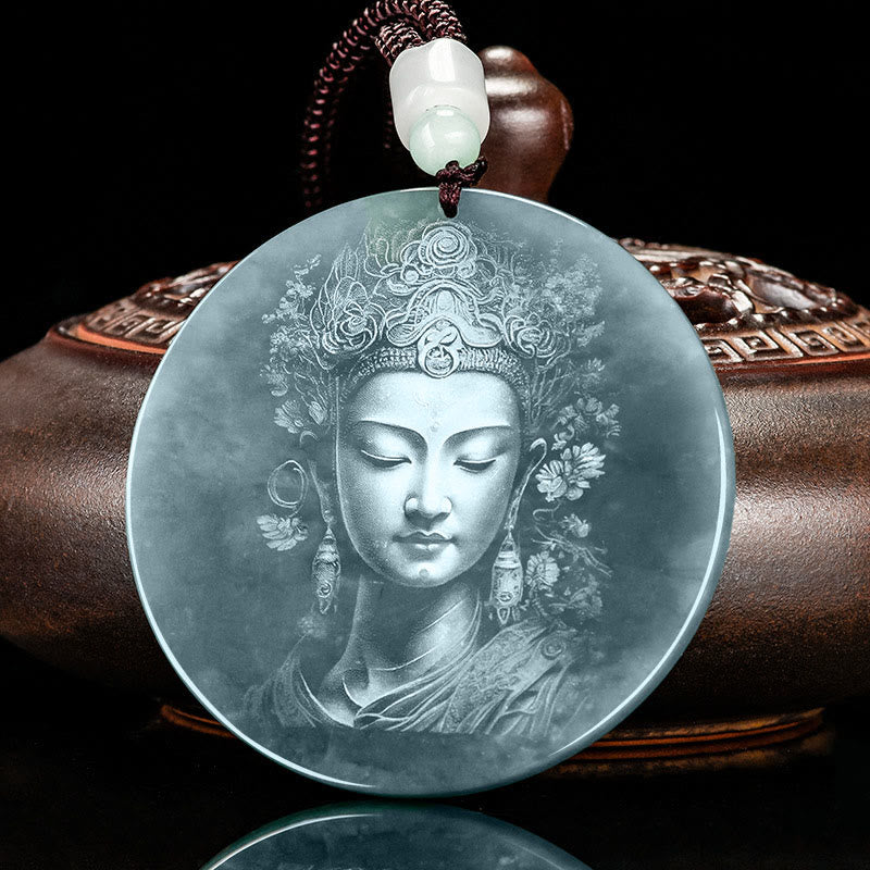 Buddha Stones Kwan Yin Avalokitesvara Jade Overvloed String Ketting Hanger - image 1