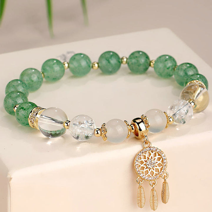 Buddha Stones Groene aardbeikwarts amethist kristallen dromenvanger helende Armband - Groene aardbeikwarts (Polsomtrek 14-16 cm) - image 0