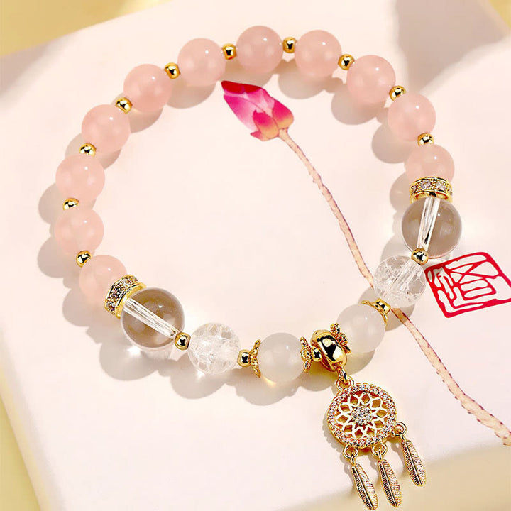 Buddha Stones Groene aardbeikwarts amethist kristallen dromenvanger helende Armband - Roze kristal, wit kristal, witte agaat (Polsomtrek 14-16 cm) - image 11