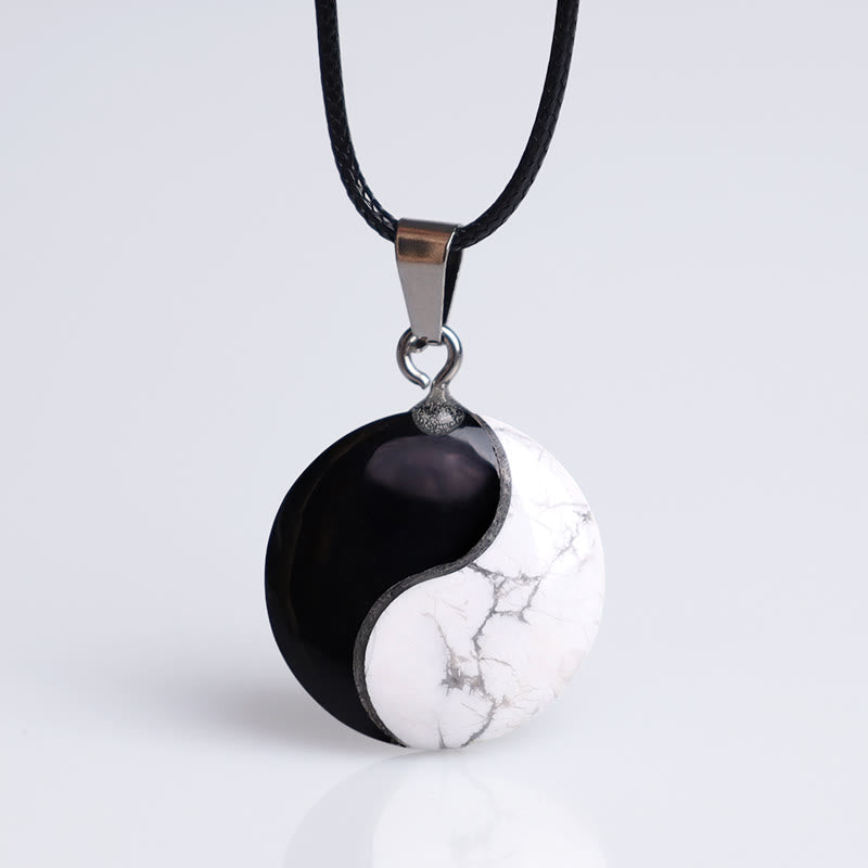 Buddha Stones Natuurlijke zwarte obsidiaan, witte turkoois, Yin Yang transformatie Ketting - image 2