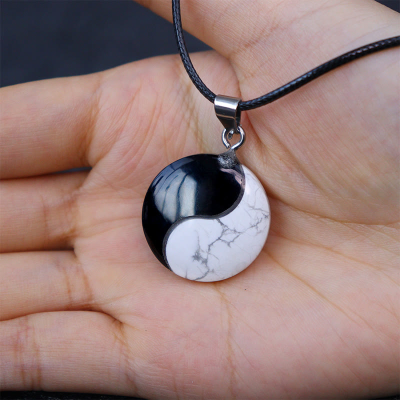 Buddha Stones Natuurlijke zwarte obsidiaan, witte turkoois, Yin Yang transformatie Ketting - image 3