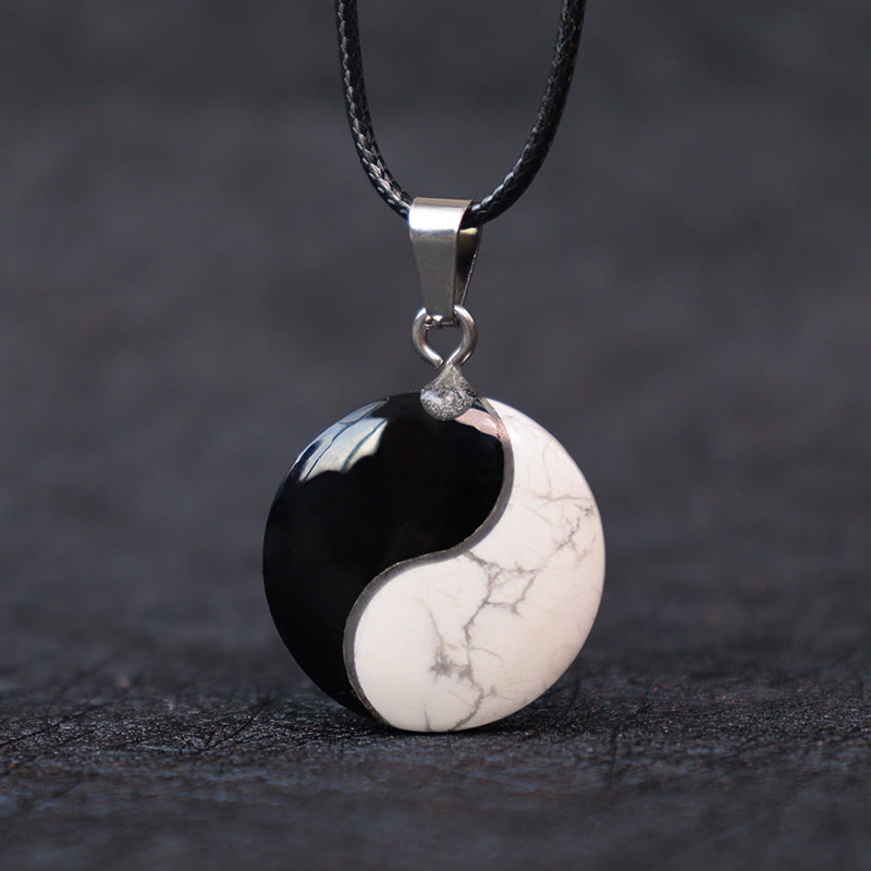 Buddha Stones Natuurlijke zwarte obsidiaan, witte turkoois, Yin Yang transformatie Ketting - image 0