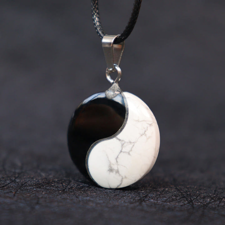 Buddha Stones Natuurlijke zwarte obsidiaan, witte turkoois, Yin Yang transformatie Ketting - image 1