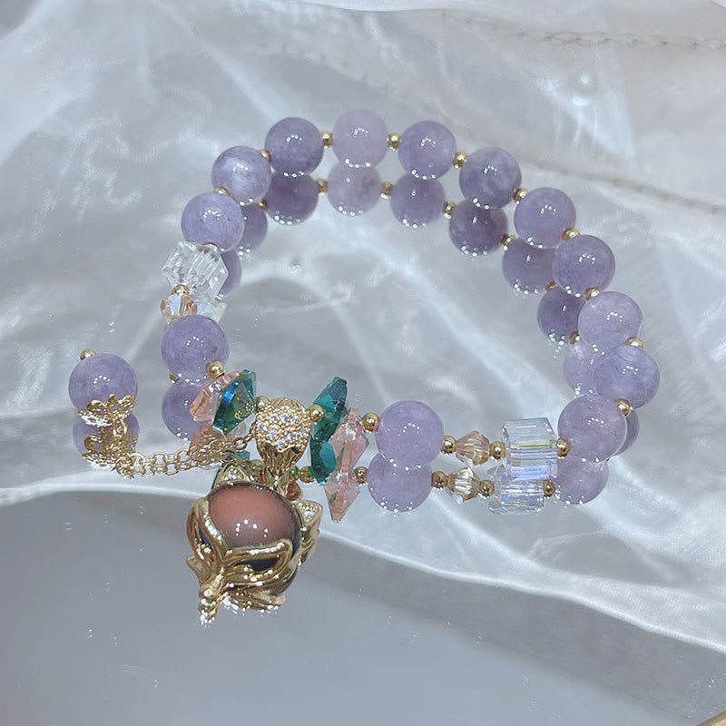 Buddha Stones Armband met natuurlijke paarse jade vosbedel en gelukshanger - image 1