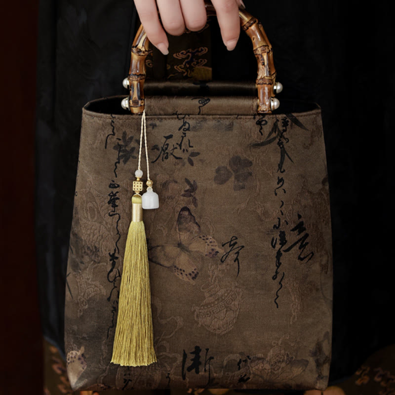 Buddha Stones Bamboebladeren vlinder koi vis handtas met bamboe Handtas - image 19