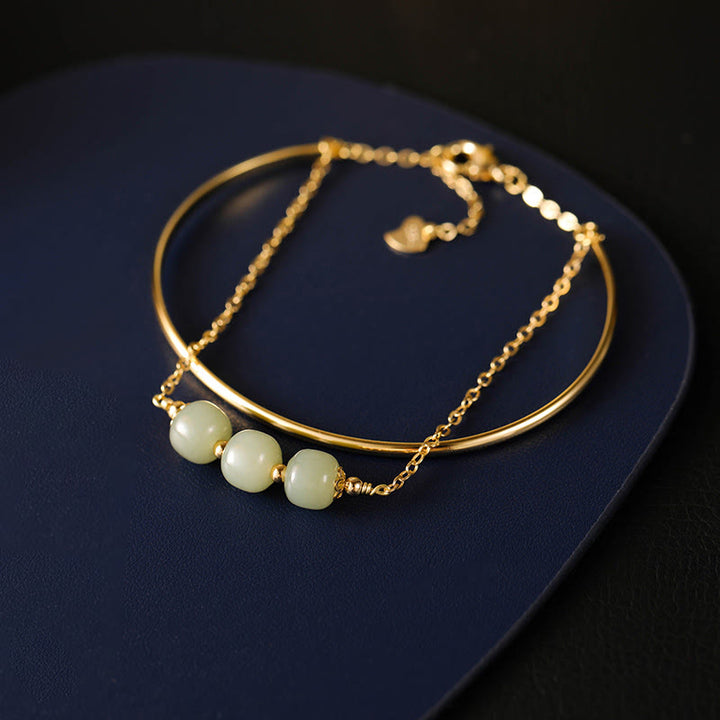 Buddha Stones Kopergeplateerde gouden Hetian jade kralen Bangle-armband met dubbele laag - image 2