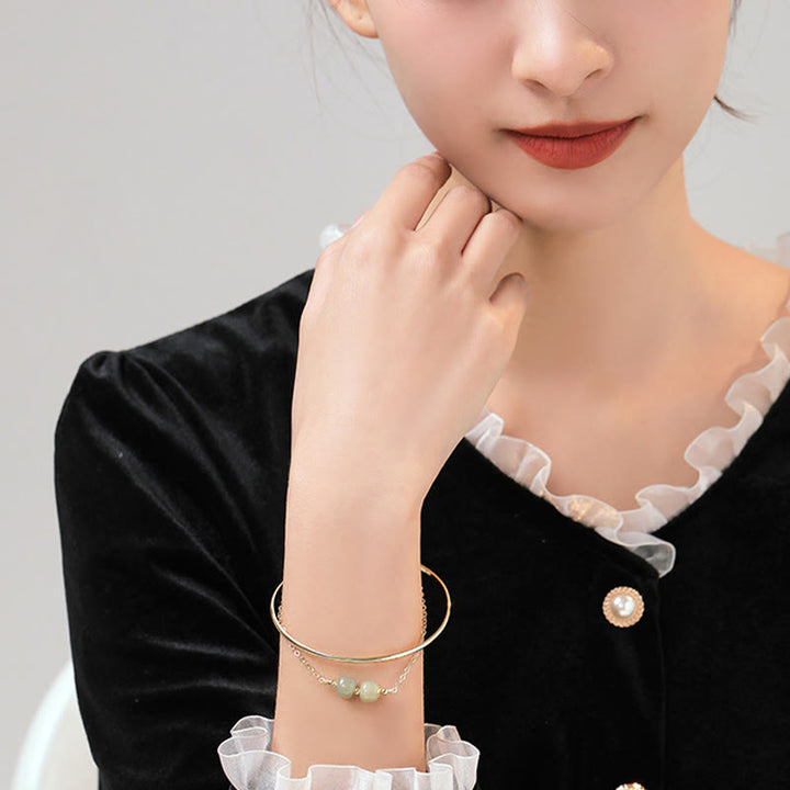Buddha Stones Kopergeplateerde gouden Hetian jade kralen Bangle-armband met dubbele laag - image 13