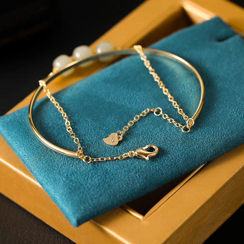 Buddha Stones Kopergeplateerde gouden Hetian jade kralen Bangle-armband met dubbele laag - image 4
