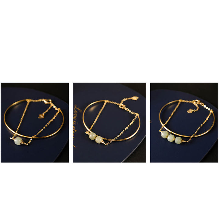 Buddha Stones Kopergeplateerde gouden Hetian jade kralen Bangle-armband met dubbele laag - image 16