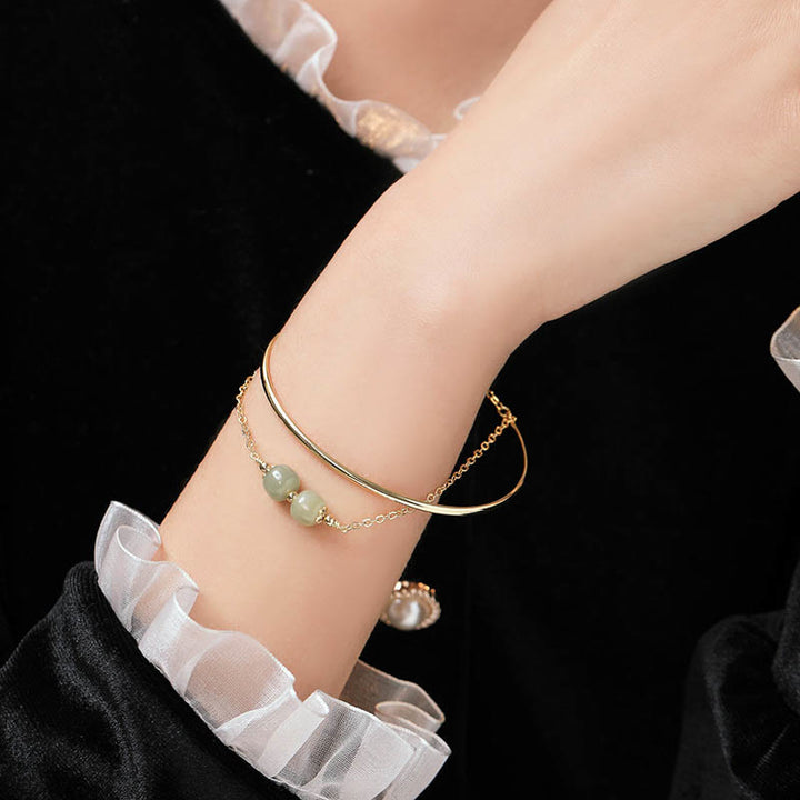 Buddha Stones Kopergeplateerde gouden Hetian jade kralen Bangle-armband met dubbele laag - image 9