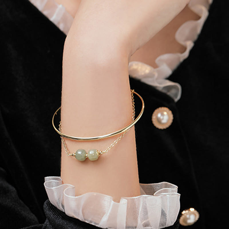 Buddha Stones Kopergeplateerde gouden Hetian jade kralen Bangle-armband met dubbele laag - image 10