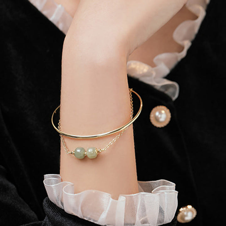 Buddha Stones Kopergeplateerde gouden Hetian jade kralen Bangle-armband met dubbele laag - image 10