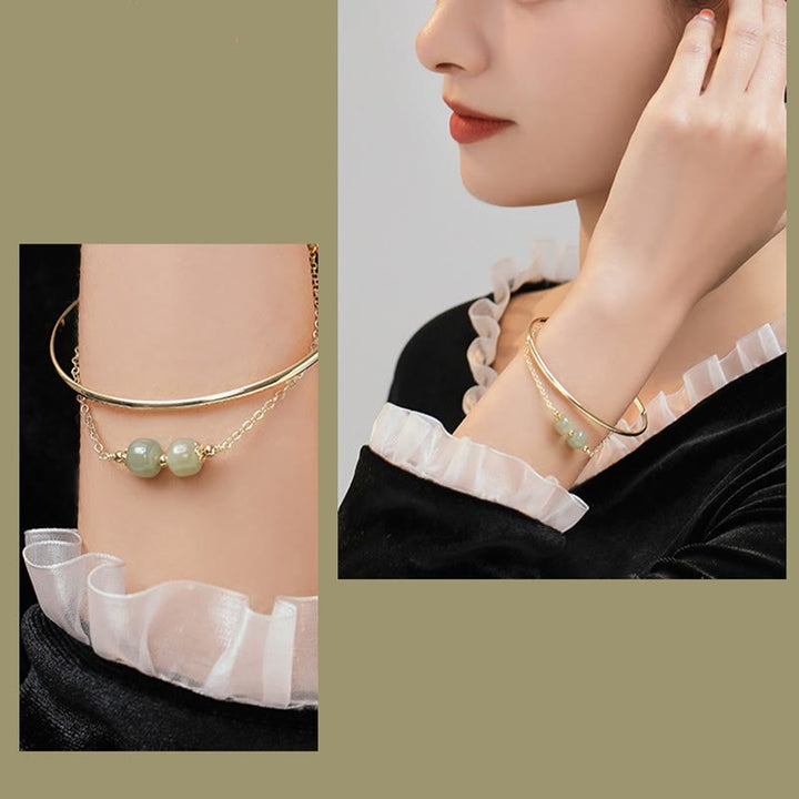Buddha Stones Kopergeplateerde gouden Hetian jade kralen Bangle-armband met dubbele laag - image 14