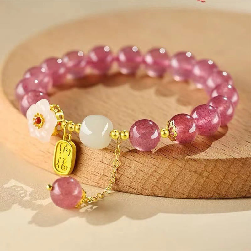 Buddha Stones Aardbeikwarts Fu-karakter Roze Kristallen Helende Armband - Roze kristal (Polsomtrek: 14-16 cm) - image 0