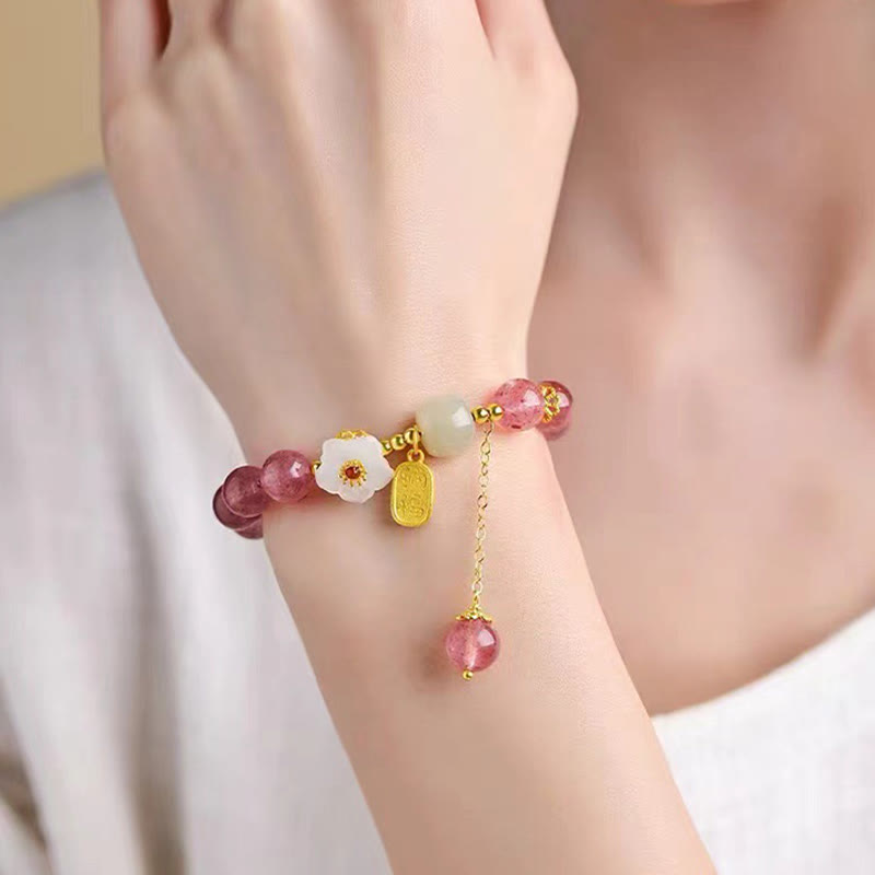 Buddha Stones Aardbeikwarts Fu-karakter Roze Kristallen Helende Armband - image 3
