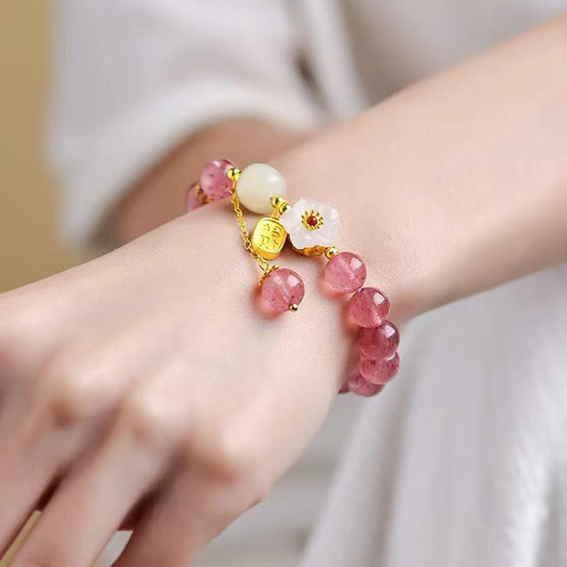 Buddha Stones Aardbeikwarts Fu-karakter Roze Kristallen Helende Armband - image 2