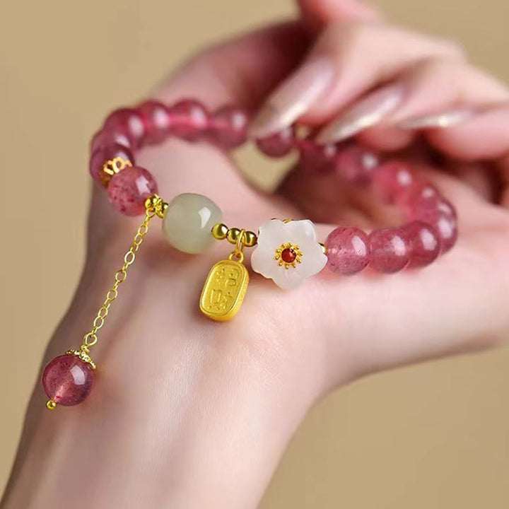 Buddha Stones Aardbeikwarts Fu-karakter Roze Kristallen Helende Armband - image 1