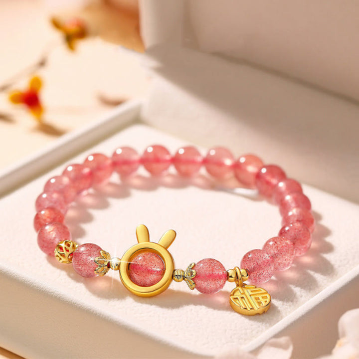 Buddha Stones Aardbeikwarts Fu-karakter Roze Kristallen Helende Armband - image 6