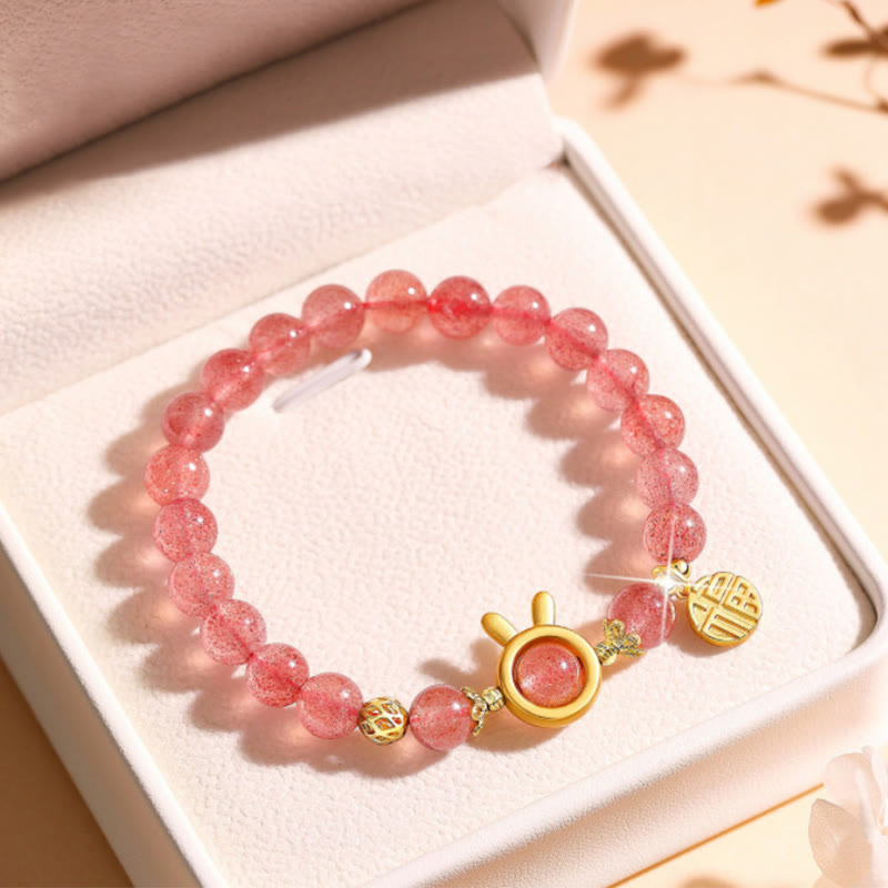 Buddha Stones Aardbeikwarts Fu-karakter Roze Kristallen Helende Armband - Aardbeikwarts (Polsomtrek: 14-16 cm) - image 7