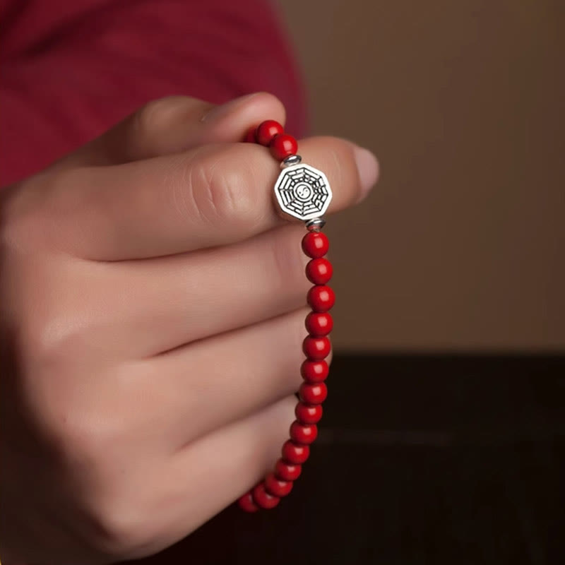 Buddha Stones 925 sterling zilveren Yin Yang Bagua-symbool Cinnabar String Armband - image 21
