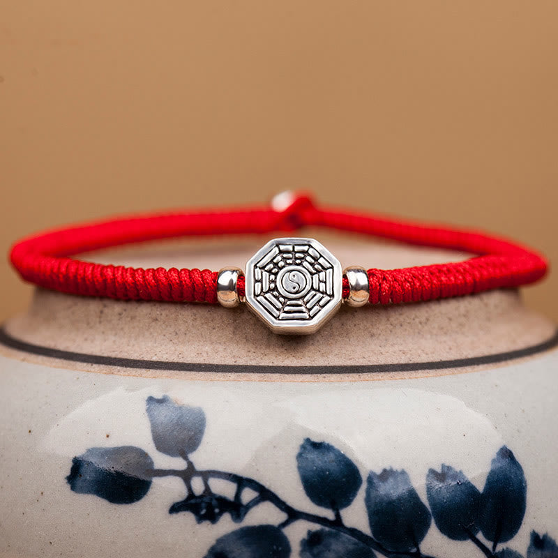 Buddha Stones 925 sterling zilveren Yin Yang Bagua-symbool Cinnabar String Armband - image 0