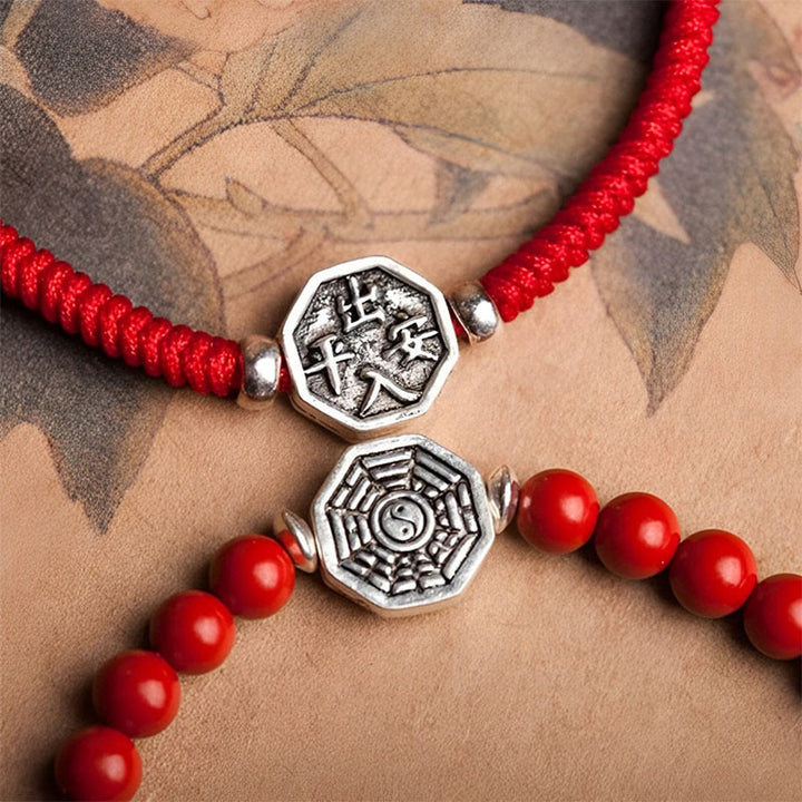 Buddha Stones 925 sterling zilveren Yin Yang Bagua-symbool Cinnabar String Armband - image 4
