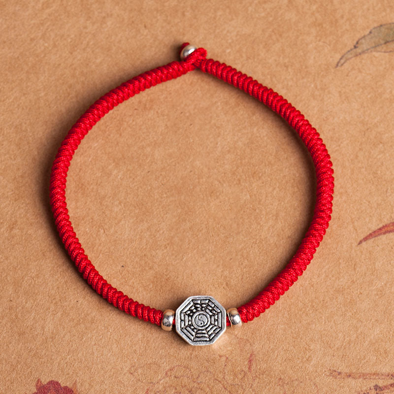 Buddha Stones 925 sterling zilveren Yin Yang Bagua-symbool Cinnabar String Armband - Rode koord - 23 cm - image 1