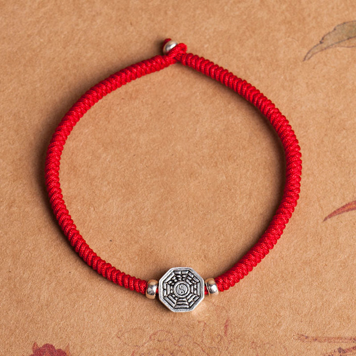 Buddha Stones 925 sterling zilveren Yin Yang Bagua-symbool Cinnabar String Armband - Rode koord - 23 cm - image 1
