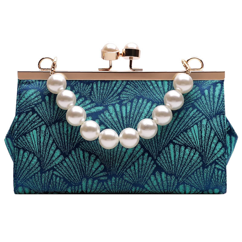 Buddha Stones Vintage Handtas van parelmoer met pauwenblauw bladpatroon - image 10