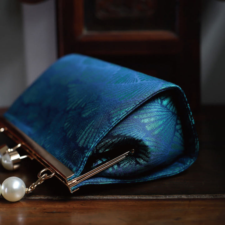 Buddha Stones Vintage Handtas van parelmoer met pauwenblauw bladpatroon - image 5