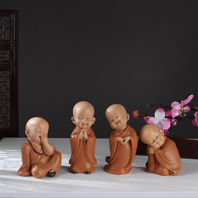 Buddha Stones Klein miniatuur meditatiebeeldje van een biddende monnik, sereen, van hars, voor huisdecoratie. - image 1