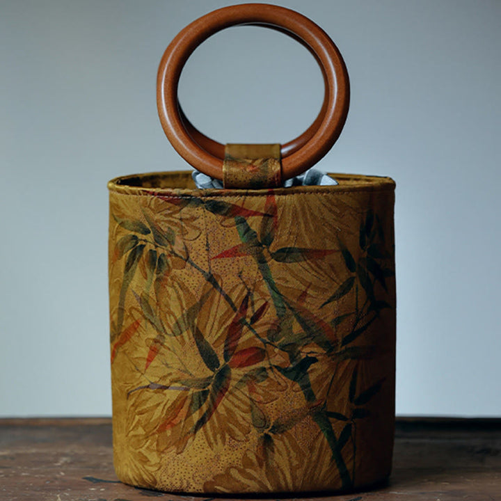 Buddha Stones Bamboeblad vlinder kersenbloesem kaki handtas met houten Handtas - image 1