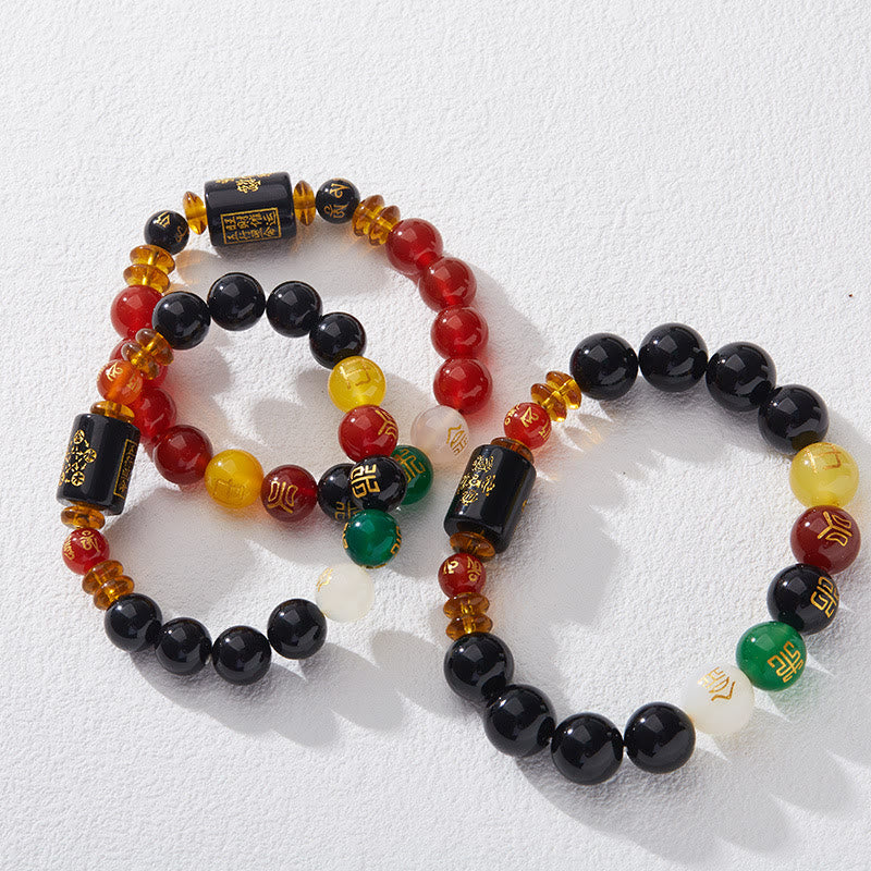 Buddha Stones Armband met vijf elementen, zwarte onyx en rode agaat, symbool voor wijsheid en rijkdom. - image 1