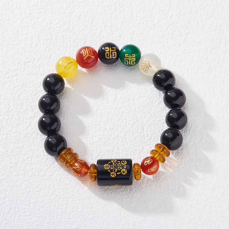 Buddha Stones Armband met vijf elementen, zwarte onyx en rode agaat, symbool voor wijsheid en rijkdom. - 10mm zwarte onyx (Polsomtrek: 14-16 cm) - image 0