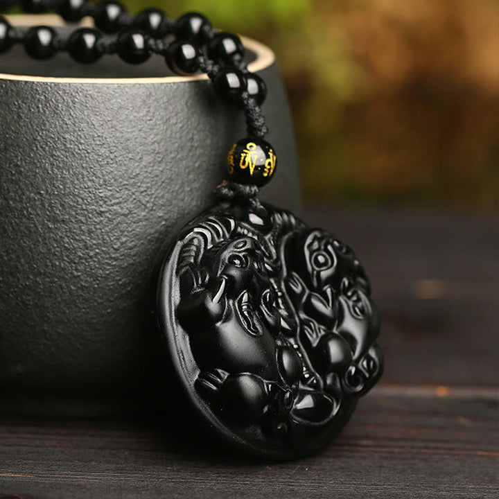 Buddha Stones Zwarte obsidiaan dubbele PiXiu kraal touw Ketting hanger - image 5