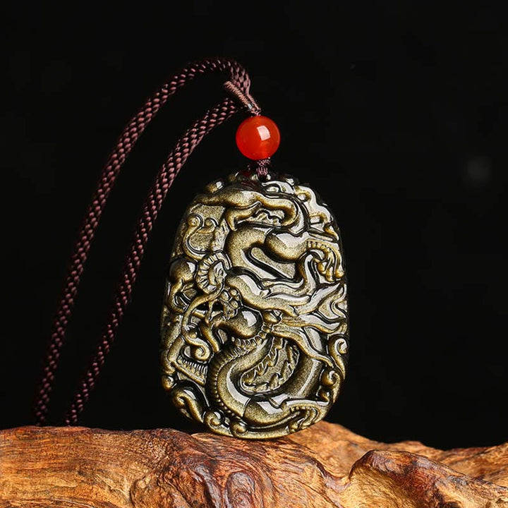 Buddha Stones Gouden Obsidiaan Drakenpatroon Succes Ketting - Obsidiaan met gouden glans - image 0