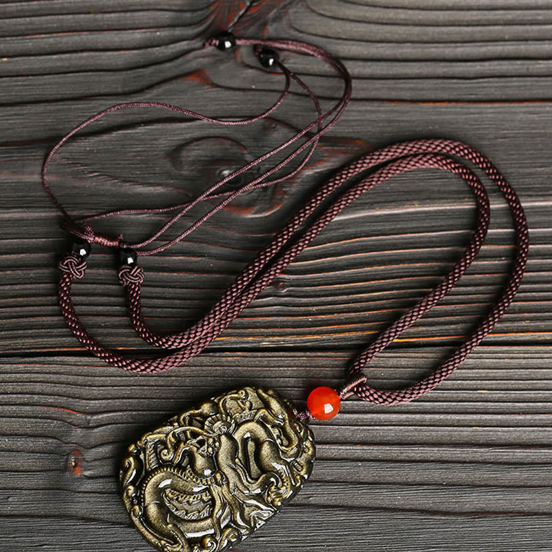 Buddha Stones Gouden Obsidiaan Drakenpatroon Succes Ketting - image 2