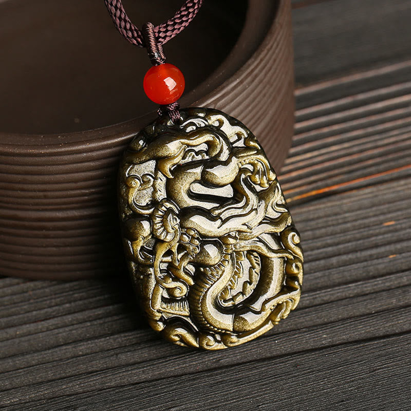Buddha Stones Gouden Obsidiaan Drakenpatroon Succes Ketting - image 1