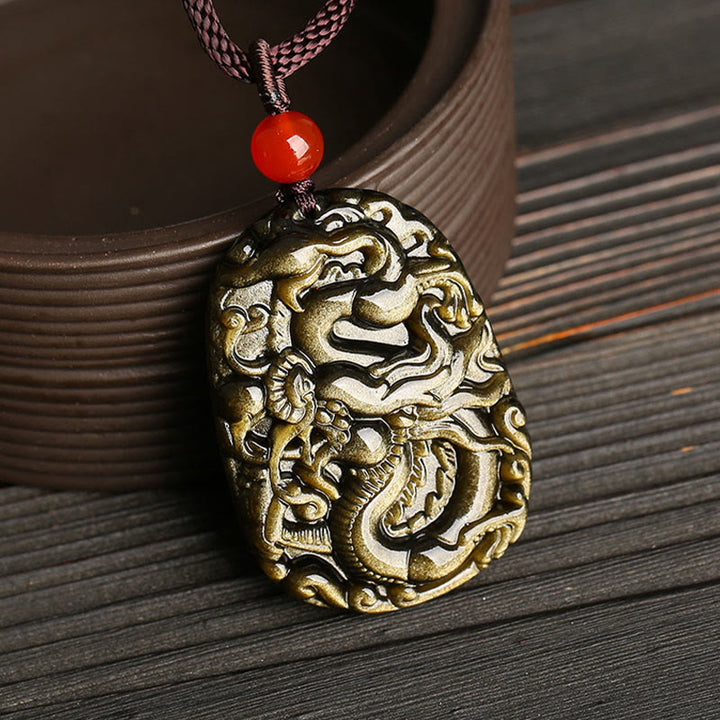 Buddha Stones Gouden Obsidiaan Drakenpatroon Succes Ketting - image 1
