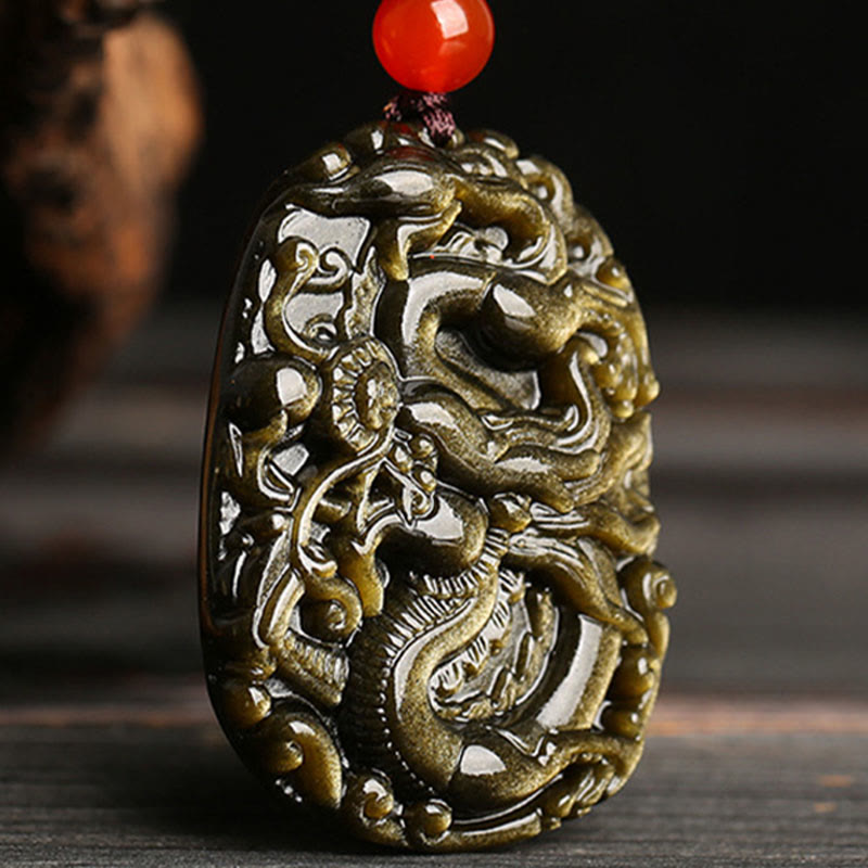 Buddha Stones Gouden Obsidiaan Drakenpatroon Succes Ketting - image 3
