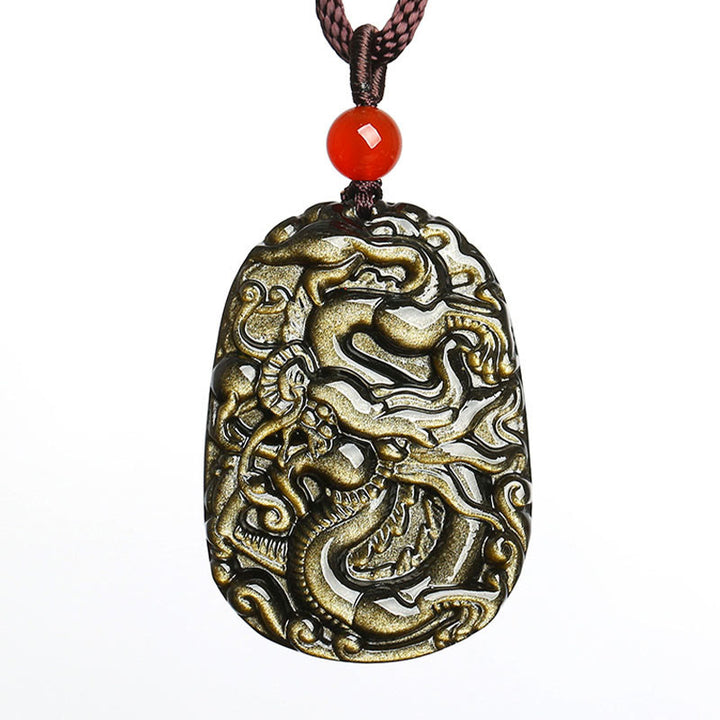Buddha Stones Gouden Obsidiaan Drakenpatroon Succes Ketting - image 5