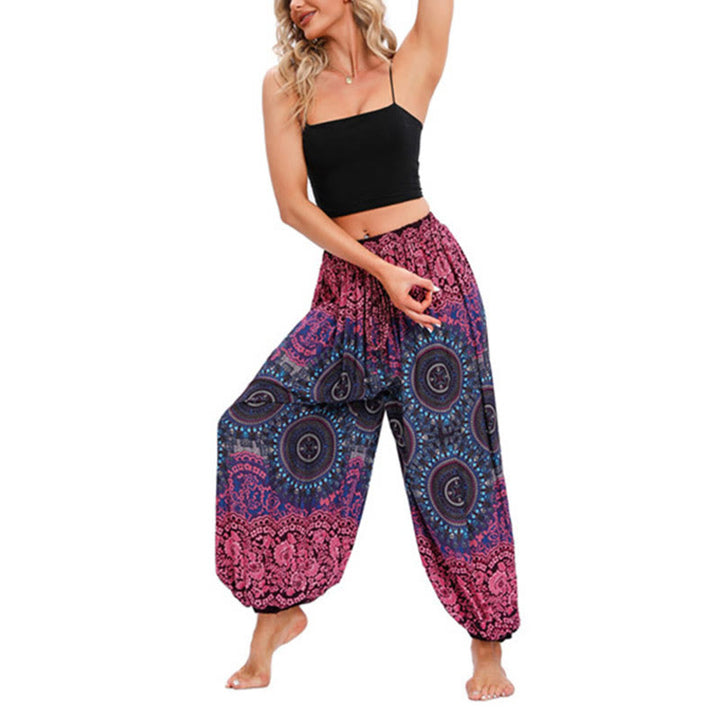 Buddha Stones Casual losse harembroek met kompaspatroon, dames yogabroek - image 2