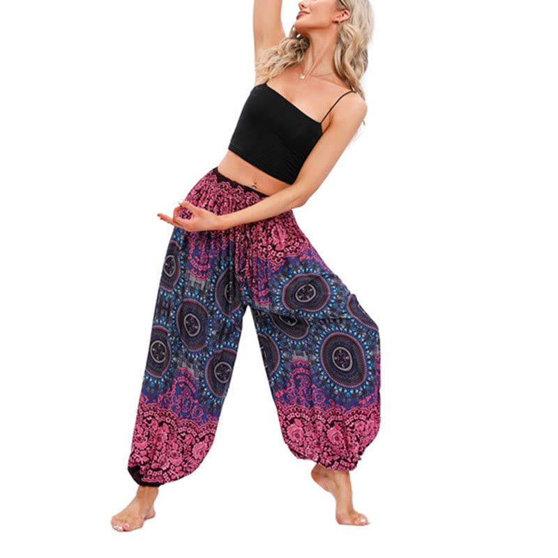 Buddha Stones Casual losse harembroek met kompaspatroon, dames yogabroek - image 3