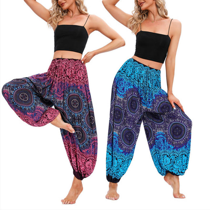 Buddha Stones Casual losse harembroek met kompaspatroon, dames yogabroek - image 0