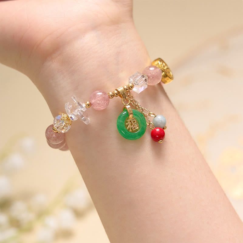 Buddha Stones Aardbeikwarts Jade Fu Karakter Bedeltje Helende Armband - image 4
