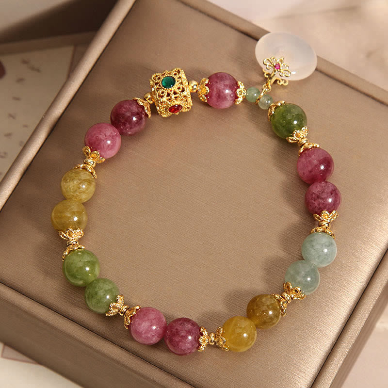 Buddha Stones Kleurrijke toermalijn vredesgesp bedeltje Armband - image 1